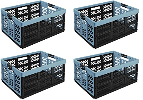 4X Stabile Profi Klappbox 45L - 54 x 37 x 28 cm - Einkaufskiste klappbar mit Soft-Griffe - Transportkiste stapelbar, Blau/Graphit