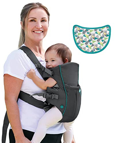 INFANTINO Swift Classic Carrier – ergonomische Babytrage mit 2 Tragepositionen und Tasche, graue verstellbare Babytrage mit Hüftsitz und Fronttasche zum Verstauen wichtiger Utensilien, 300105