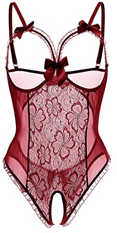 Voqeen Body Para Mujer Interior de Encaje Lenceria Sexy Ropa de Dormir Transparente Conjunto Babydoll Négligé