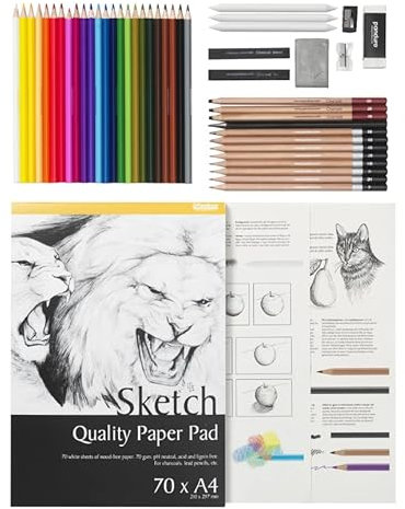 Panduro | Komplettes Skizzen-Kit | Das Zeichenset enthält A4-Papier, Bunt- und Graphitstifte