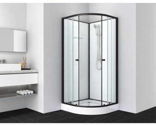 Home36 SANOTECHNIK Komplettduschkabine BELA 1 Schwarz 80×80×203 cm – All-in-One Komplettdusche | 4 mm ESG-Sicherheitsglas, Einhebelmischer, Handbrause, Glasablage, Eck-Schiebetür, PS12B