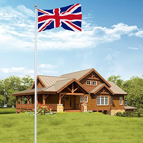 Outopee 25FT Aluminium Sectional Flagpole Kit with UK Flag, Silver