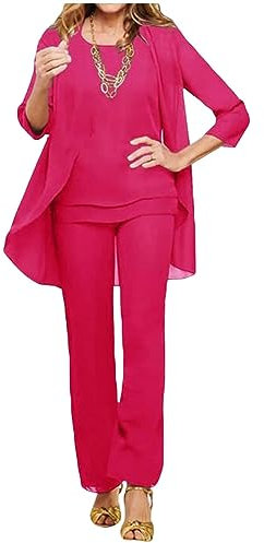 3 piezas de gasa para madre de la novia, traje formal de noche, vestido de fiesta de boda, fucsia, 52