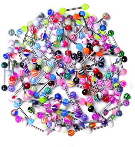 Tacino 30er-Pack Zungenpiercing – Zungenpiercing Kunststoff Set – Zungenpiercing Vibrieren – Edelstahl-Acryl 16 Mm Zungenpiercing (ZufäLlige Farben)