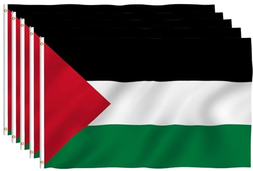 3x5 Ft (5pcs) Palestine Flag-Vivid Color and Uv Fade Resistant-Canvas Header and Double Stitched -palestinian Flags Polyester with Brass Grommets Palestinian National Flags with 3 X 5 Feet (5-pack)