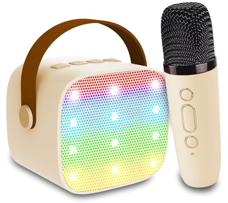 Toys Karaoke Microphone Machine for Kids Age 4-12, Mini Portable Bluetooth Karaoke Speaker with 1 Wireless Microphones & LED Lights for Home Party Christmas Birthday Gifts for Girls Boys Adult