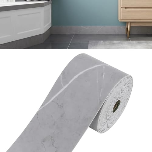 IGTOPS 10cmx10m Rodapié Flexible Autoadhesivo, Blando Rodapie PVC Impermeable Brillante Zócalo Suave Borde de Papel Pintado Decoración (Mármol Gris)