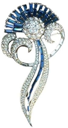 4.00Ct Baguette Cut Simulated Blue Sapphire & Diamond Brooch Pin 14k White Gold Plated 925 Silver