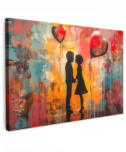 MuchoWow© Impression sur Toile Decoration Murale Peinture 120x80 cm Tableaux Decoratifs Muraux Décoration Chambre Street art - Pop art - Amour - Graffiti - Art - Banksy