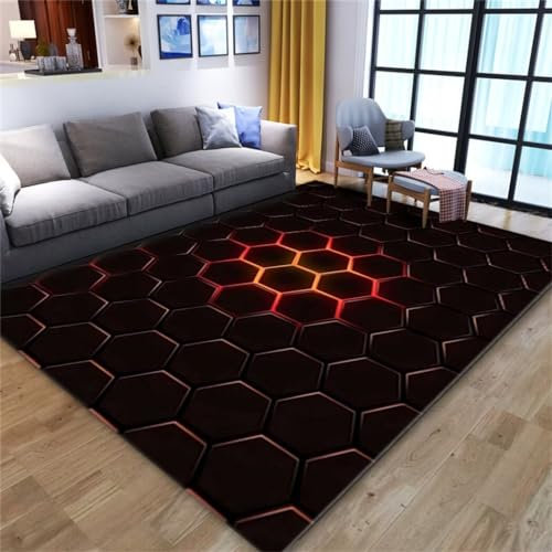 DJHWWD Teppich Dünn Roter, Pflegeleichter Wohnzimmerteppich Mit Abstraktem Geometrischem Muster Für Jungenzimmer Auslegware Teppichboden 200X250Cm Schwarz Gross