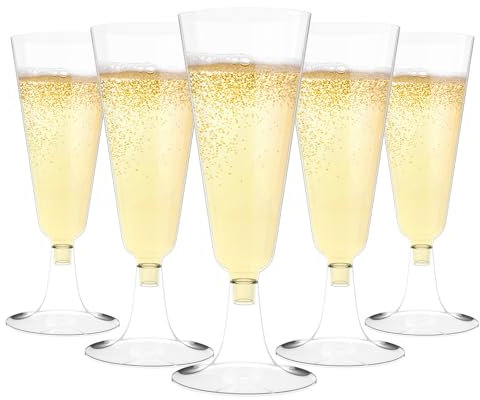 Feelhap Flauti da Champagne in Plastica, 50 Pezzi 150ml Bicchieri da Champagne, Calici da Vino Champagne Calice Trasparente Riutilizzabili Bicchieri da Brindisi per Feste, Matrimoni, Compleanni
