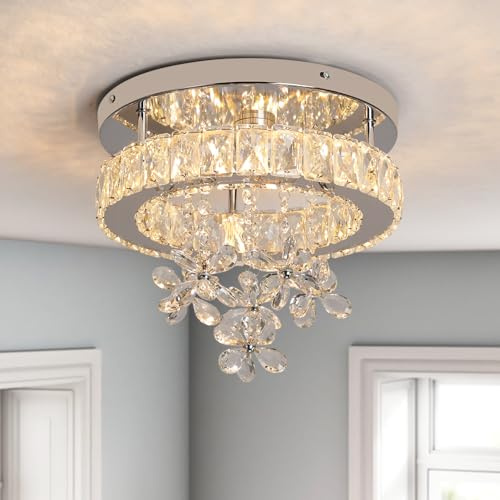 GreeLustr Moderne Kristall Kronleuchter, Dimmar Flush Mount Deckenleuchte Fernbedienung, Leuchte Leuchte Decke für Wohnzimmer Schlafzimmer
