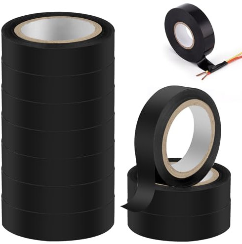 Connextion 6 Bände Electrical Tape 18mm x 20m Elektrisches Isolierband Wasserdicht Schwarzes Klebeband für Elektriker Verdrahtungsprojekte und Reparaturen (10)