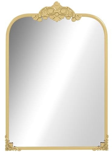 HOMCOM väggspegel 60 x 87 cm spegel med metallram dekorativ hängande spegel badrumsspegel för sovrum badrum vardagsrum guld