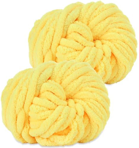 YushengTai Dicke Wolle, 2 Stück 500g Gelb Chunky Wolle, Dicke Wolle zum Häkeln Kann zum Stricken von Kissen, Decken, Schals und Mützen Sowie Haustierbetten Verwendet Werden