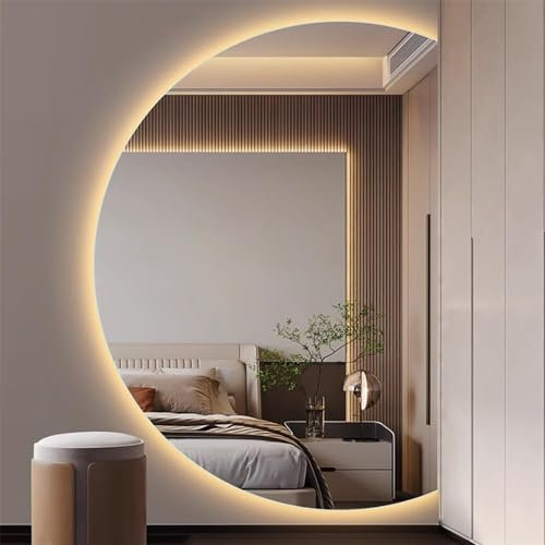Specchio da Bagno semicircolare Specchio cosmetico retroilluminato a LED 3 Colori Luce Mezzaluna Specchio da Ingresso Specchio a Figura Intera Specchio da Parete Irregolare Specchio antiappa
