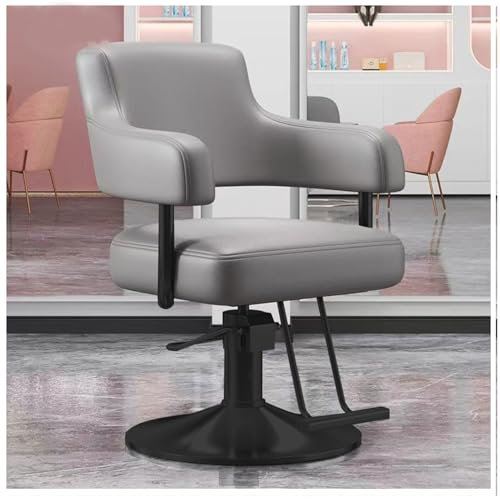 WKXTECZT Friseurstuhl, Friseursessel Höhenverstellbar Für Herren Damen, Friseureinrichtung Bedienungsstuhl Vintage Retro, Kunstleder,Dark Gray,C