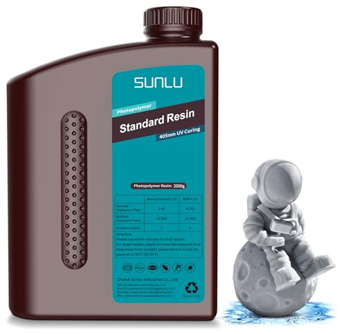 SUNLU 2KG Standardharz für 3D-Drucker, Schnellhärtendes Photopolymerharz für LCD/DLP/SLA-Drucker,3D-Druckerharz 395-405nm UV, geringe Schrumpfung und hohe Präzision, Grau 2000G