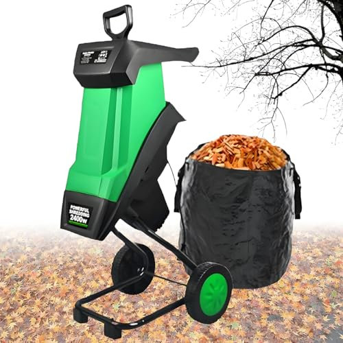 Electric Garden Shredder, 2400W Multifunctional Leaf Branch Shredder, with 50L Collection Bag, No-Load Speed 4500rpm,Cutting Diameter 39mm, Leaf and Branch Shredder, for Garden Debris Leaves Branches