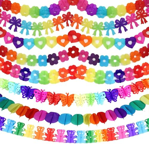 8 Stück Bunt Girlande Papier Deko, Papiergirlande Geburtstag, Girlanden Party Dekoration Set, Bunt Hängenden Partygirlanden für Jugendweihe Hochzeit Karneval Abschlussfeier Geburtstag Party