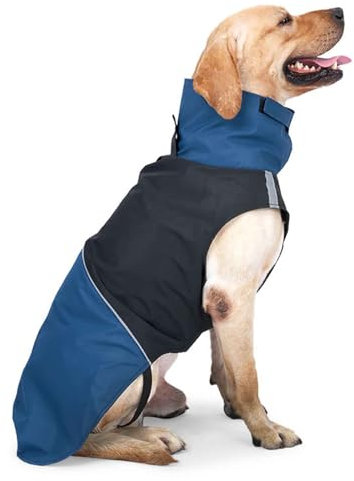 PJDDP Hunde Regenmantel Hunde, Wasserdicht Regenmantel Hund Bekleidung Mit Reflektorstreifen, Geschirrloch, Ultraleicht Hunderegenmantel Für Spaziergänge,Blue+Yellow,XXS