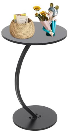 gegeweeret Tavolino laterale, nero, tavolino da caffè in legno, rotondo, comodino in acciaio di titanio, tavolino da lettura, tavolo da spuntino, tavolo da esposizione decorativo, diametro 40 x 60 cm