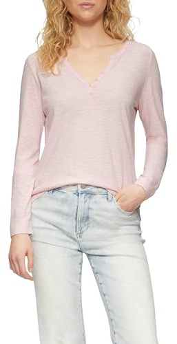 Långärmad tröja med henley-hals och flamgarnstruktur, Mjuk rosa, 40