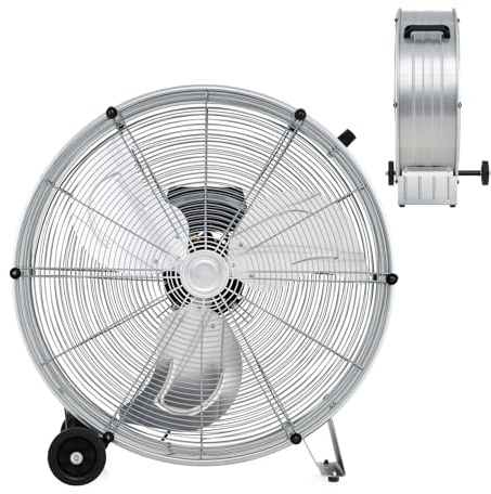 SOARS Ventilateur de Sol 65 CM, 180W, Ventilateur Industriel en Métal, 3 Niveaux de Vitesse, 2 Roulettes en Caoutchouc, pour Entrepôt, Atelier, Cave, Bureau (Argenté)
