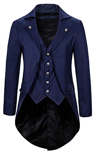 VYLYNL Mäns medeltida frack Steampunk viktoriansk kostym Medeltida gotisk vintage jacka Cosplay fest och halloween Renässans kostym fin klänning, Marinblått Xsp, S