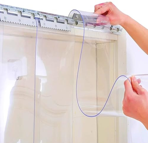 Transparenter PVC-Streifenvorhang, 3 mm dick, winddicht, für Türen, Gefrierschrank und Garage, 195 x 230 cm, robuster Kunststoff für Lager und Werkstätten