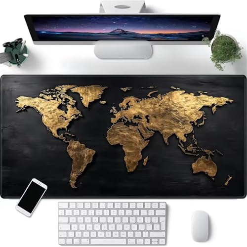 Grand Tapis de Souris Gaming Mouse Pad XXL 700x300x3mm avec Base en Caoutchouc antidérapant Extended XXL Long Clavier Pad de Table Grand Tapis de Souris Gamer (Carte du Monde Jaune)