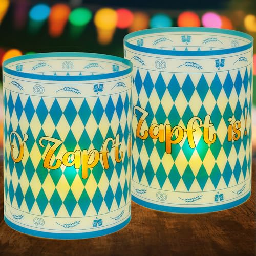 12 Windlicht Tischdeko Oktoberfest, Oktoberfest deko, O' Zapft is Bayrische Deko Blau, Bayern Party Geeignet für Teelichter oder Kerzen