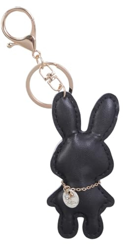 LAIOUSN Cartoon-Kaninchen Spielzeug Schlüsselanhänger Kunstleder Hasen Anhänger Schlüsselanhänger Tier Charm Schlüsselanhänger Frauen Mädchen Tasche Zubehör Stilvoller Taschenanhänger, Schwarz , One