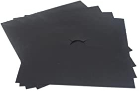 Yardwe Protège Brûleurs à Gaz Noir en Téflon Résistant la Chaleur, Lot de 4 Coussinets Réutilisables pour Grille de Brûleur, Nettoyage Facile Cuisinière