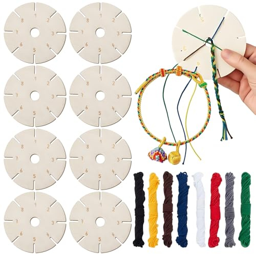 Siyrdxcbt 8-delat armbandsset, vänskapsarmband gör-det-själv-kit med sticktråd och knytstjärna, pysselset för att knyta armband, DIY-present för födelsedagar och högtider