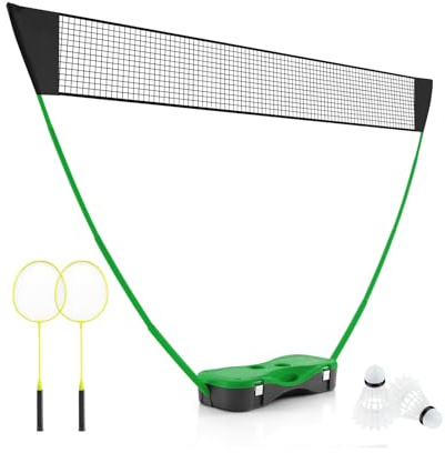 GOPLUS Badmintonnetz mit Stand, 270cm Tennisnetz Federballnetz mit Schlägern, Federbällen & Aufbewahrungsbox, tragbarer Netzständer für Badminton Tennis Volleyball, Indoor & Outdoor (Grün)