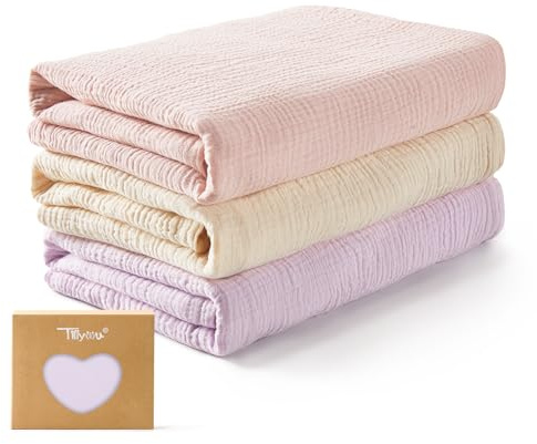 TILLYOU 3er Set Musselintücher Baby Pucktuch 75x100 cm Musselin Decke Baby Pucktücher 100% Baumwolle Babydecke, Rosalila