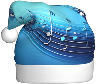 GUOLGP Gorro de Navidad con estampado de notas musicales azul cielo, gorro de Papá Noel, celebraciones, accesorio unisex para disfraz de fiesta de Navidad