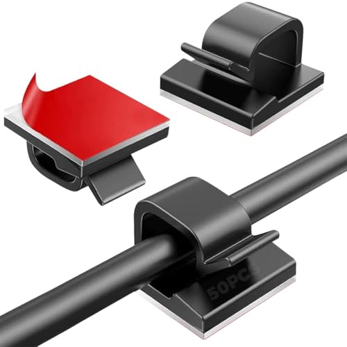 EJRUP 50 pezzi Autoadesivo Clip Cavo, Supporti per Cavi,per Interni ed Esterni, Fermacavi Supporto Organizer,per Organizzare Cavi da Parete, Scrivania, Casa e Ufficio,Nero