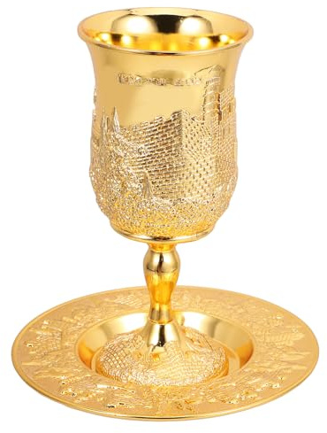 BESPORTBLE Copa Kiddush con Platillo Dorado para Shabbos y Pascua Copa de Vino Sagrada Judaica para Celebraciones Religiosas y Regalos Festivos