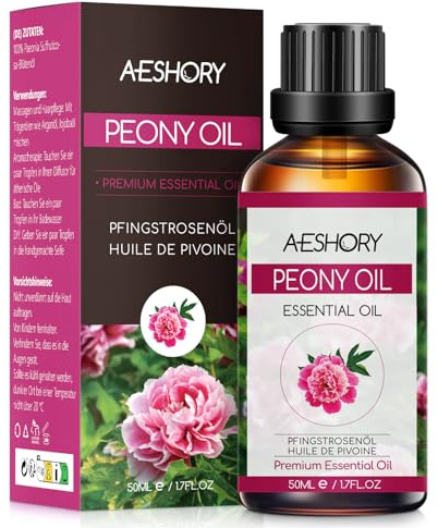 AESHORY Pion Eterisk Olja 50ML, Naturliga Pionolja Aromaterapioljor, Premium Aroma Diffusorolja Aromaterapi Doftolja för Diffusor, Hudvård, Hårvård, Avslappning, Massage, Bad