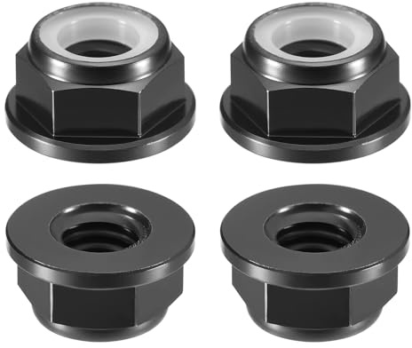 QUARKZMAN 4pcs Tuercas Hexagonales Con Insertos De Nylon M6 X 1mm (Negro) | De Nylon, Tuerca De Aleación De Aluminio Autoblocante Tuerca De Brida Anodizada, Para Fijadores