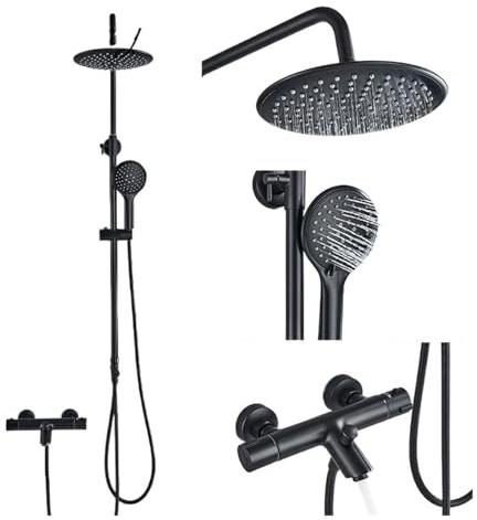 Thermostatic Shower Faucet Bathtub Thermostatic Control Shower System Kit Thermostat Tap Rainfall Shower For Bath(Chrome Full Set)