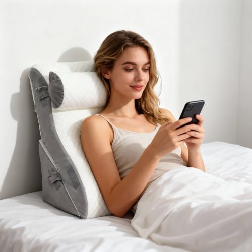 toothank Wedge Pillow For Bed Adult, Adjustable Wedge Cushion for Acid Reflux, Back Pain & Sitting Up in Bed, Foam Rest Pillow for Reading, Post-Surgery & Comfort Support