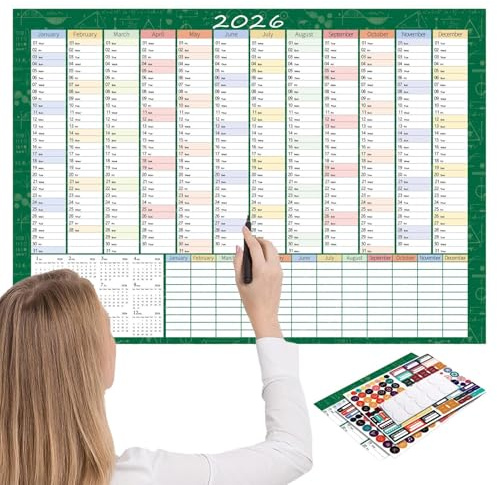 Kalender för år 2026 – smutsavvisande beskrivbar, stort år väggkalender 2026, för elever vuxna lärare ungdomar vardagsrum sovrum arbetsrum