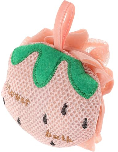 DECOMELODY Bola de Baño de Fresa Exfoliante Esponja de Malla de Doble Cara para Ducha para Gel de Ducha y Limpieza Corporal Baño