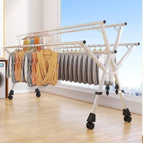 Foldable Laundry Drying Rack with Wheels - Portable, Space-Saving Indoor & Outdoor Clothes Dryer, Adjustable Height, Sturdy Construction for Easy Use and Storage