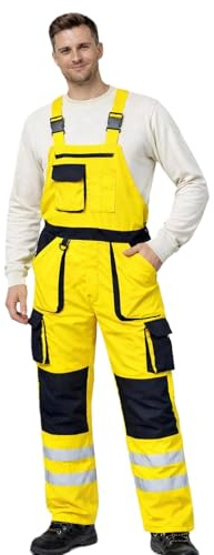 SHEEN Hi Vis Contrast Bib and Brace Workwear Dungarees – Reflective Safety Overalls with Adjustable Straps for Outdoor & Site Use