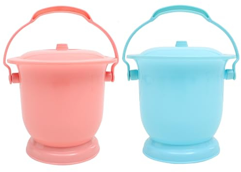 Gatuida Pot de Chambre pour Adultes 2 Pièces en Plastique Épais avec Poignée, Base Antidérapante et Couvercle Isolant les Odeurs, Urinoir Portable Rouge et Bleu, Usage Domestique