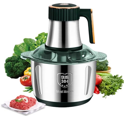 Hachoir Électrique 5L en Acier Inoxydable, Hachoir à Viande 500W avec 6 Lames, 5 Vitesses Réglables, Mixeur Multifonction pour Viande, Légumes, Noix et Aliments Bébé, Facile à Nettoyer (Vert)